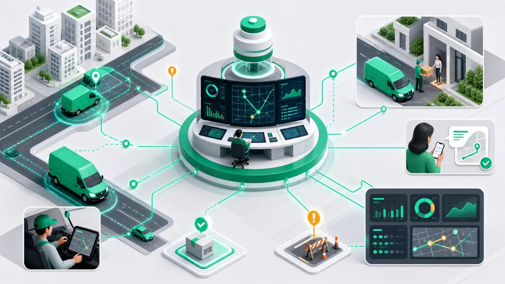 Connected logistics network visibility across dispatch drivers customers and backoffice