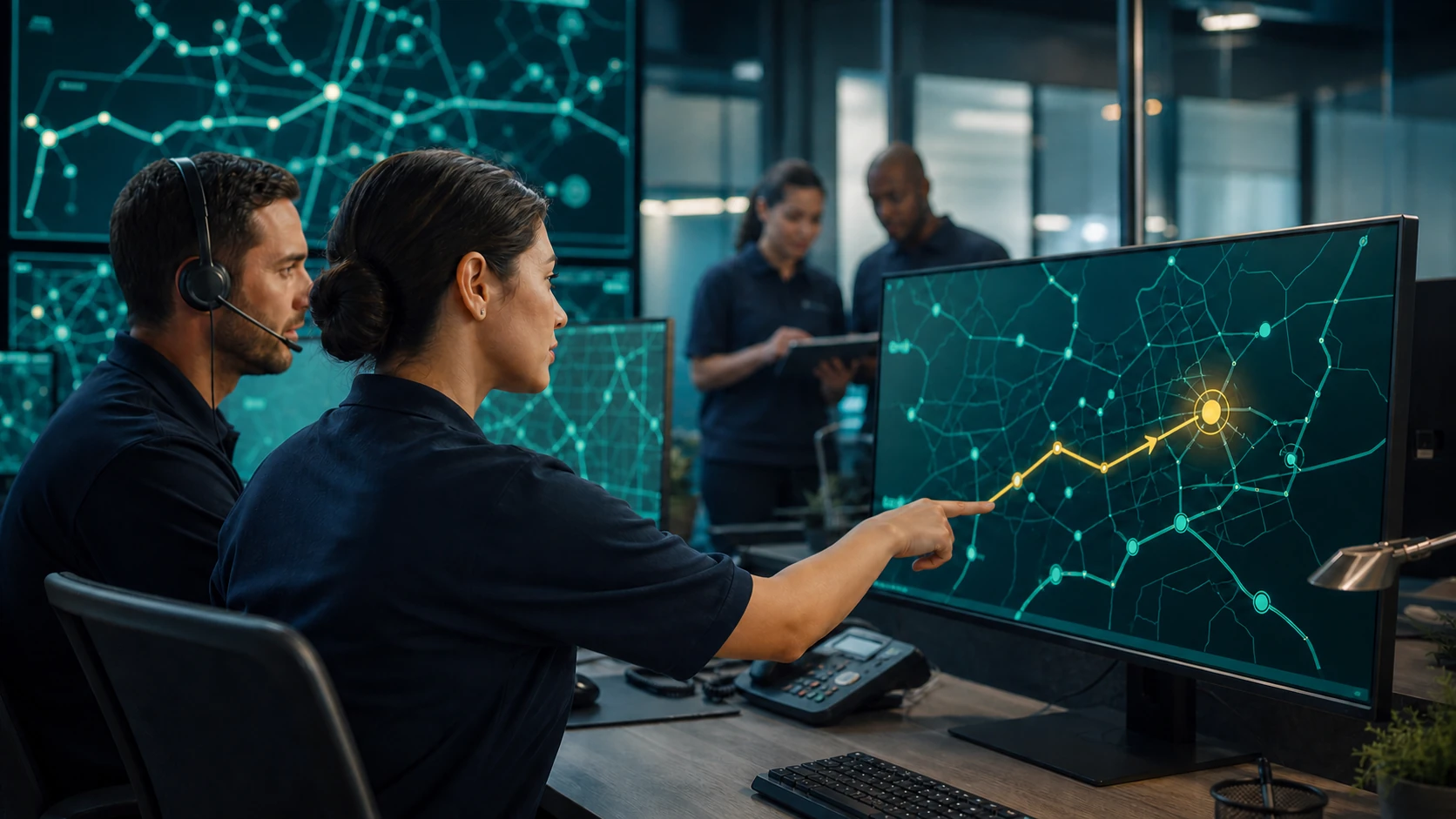 Dispatcher monitoring delivery ETA risk across a last-mile route