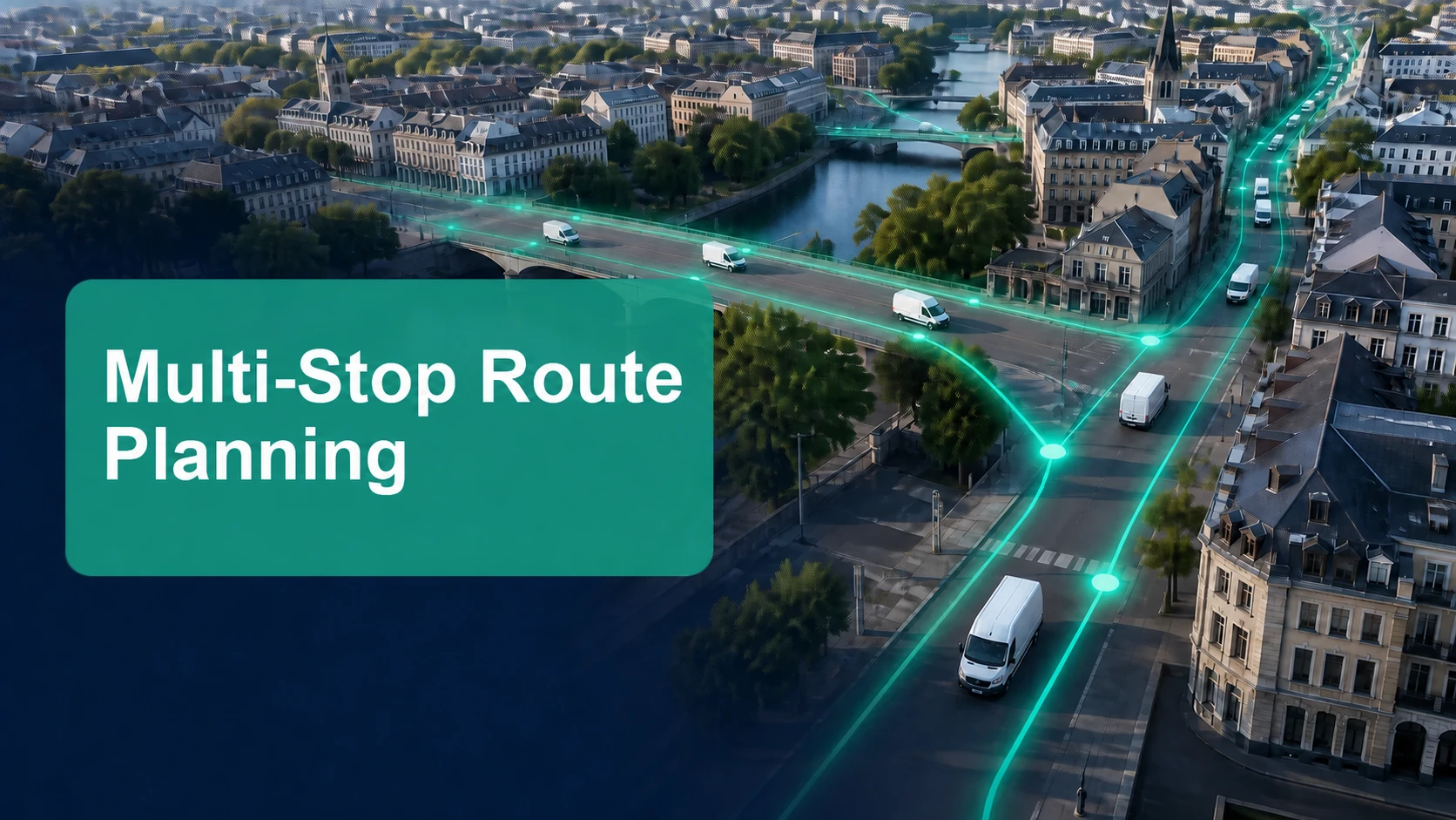 Multi-stop route planning software visualizing optimized delivery stops across a city